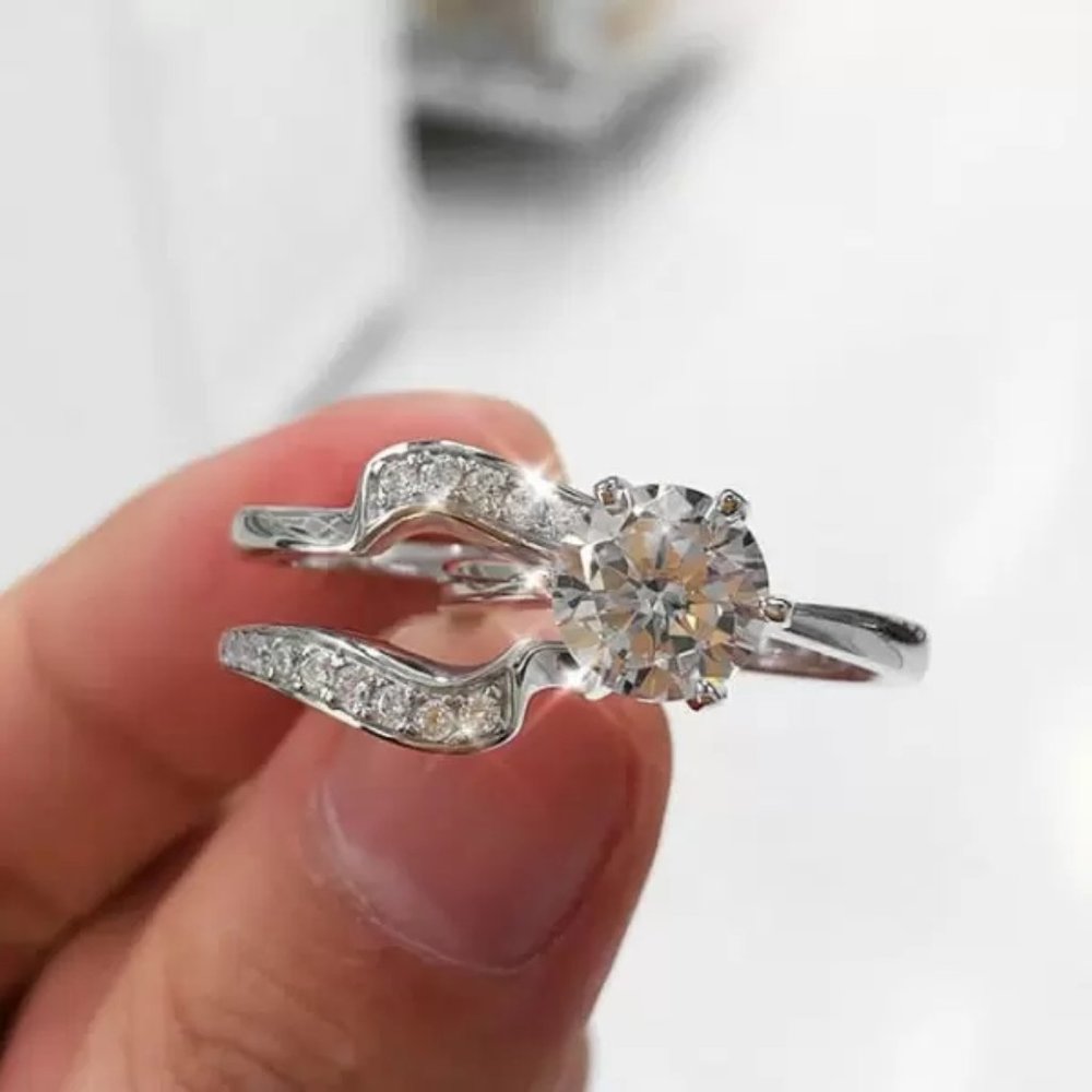 925 Silver Plated Classic Round CZ Wedding Ring for Women, MLNN1077 - Picture 3 of 3